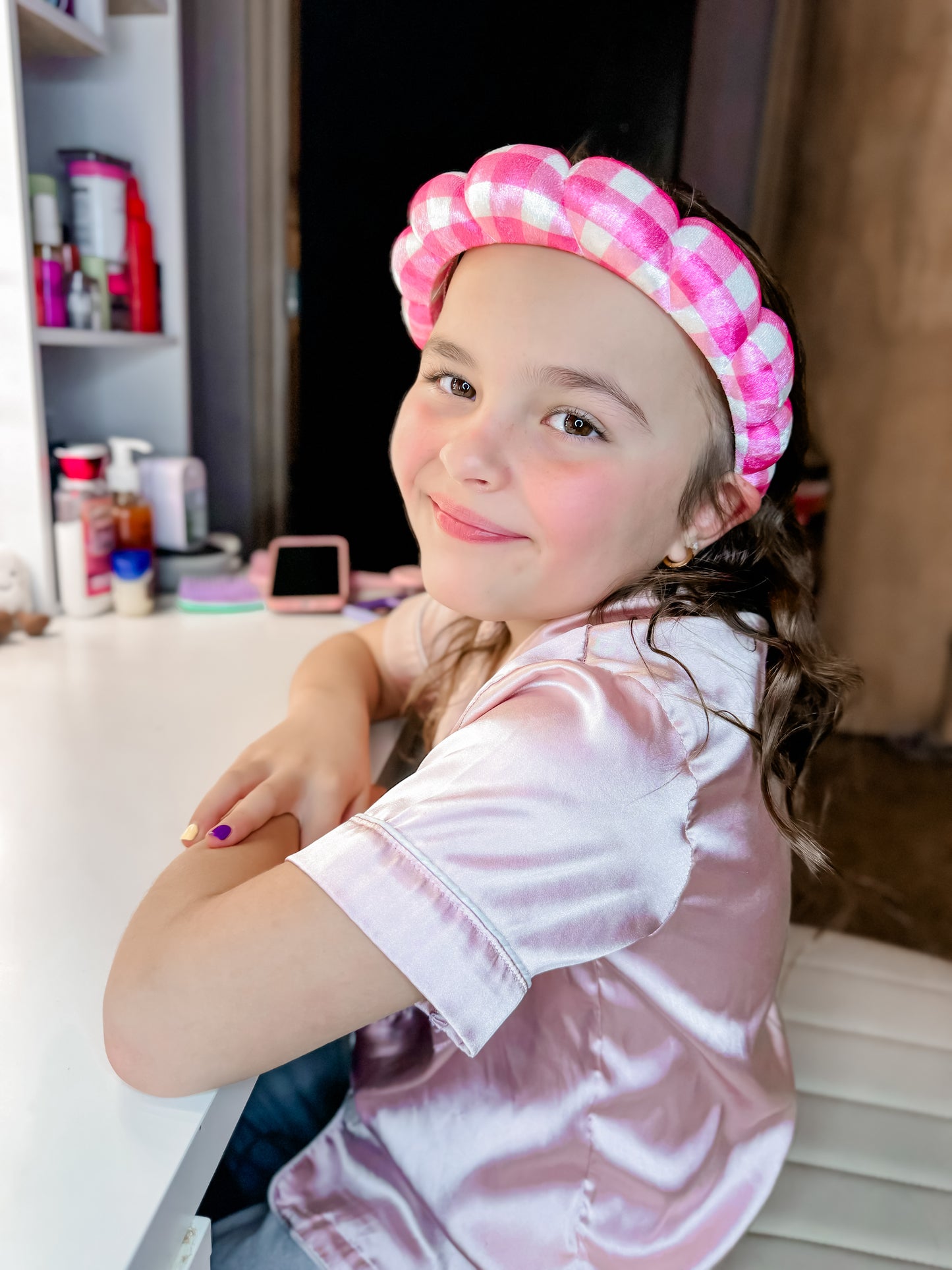 Pink Gingham Headband